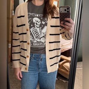 Striped Beige Cardigan Sweater